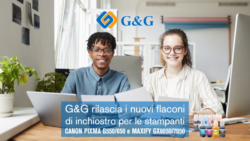 G&G presenta i nuovi flaconi d'inchiostro di ricambio brevettati per stampanti Canon PIXMA G550/650 e MAXIFY GX6050/7050