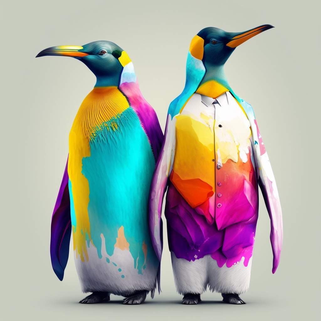 4. Mr. e Mrs. Emperor Penguin, colorati in abiti moderni @sergio62hitech