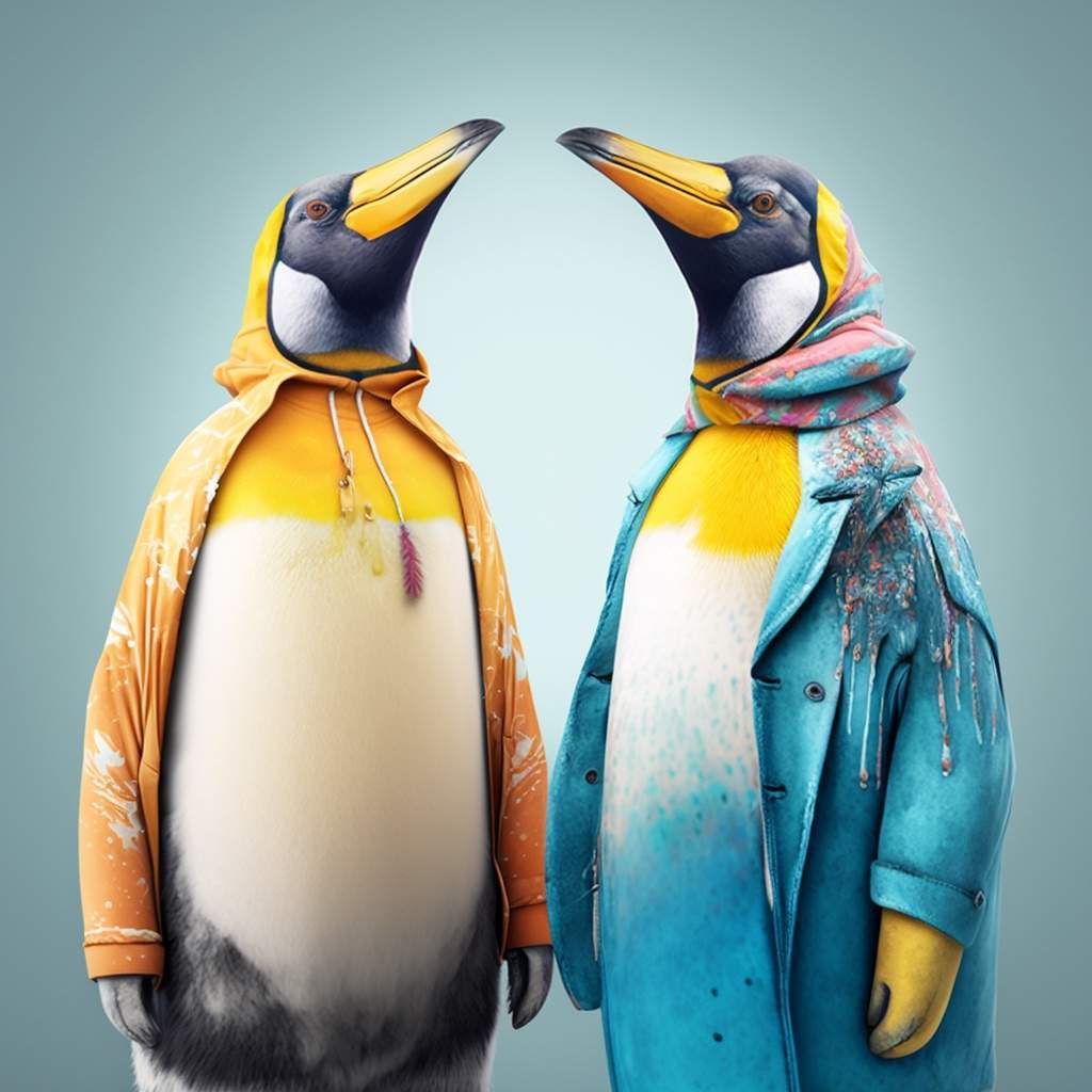 6. Mr. e Mrs. Emperor Penguin, colorati in abiti moderni @sergio62hitech