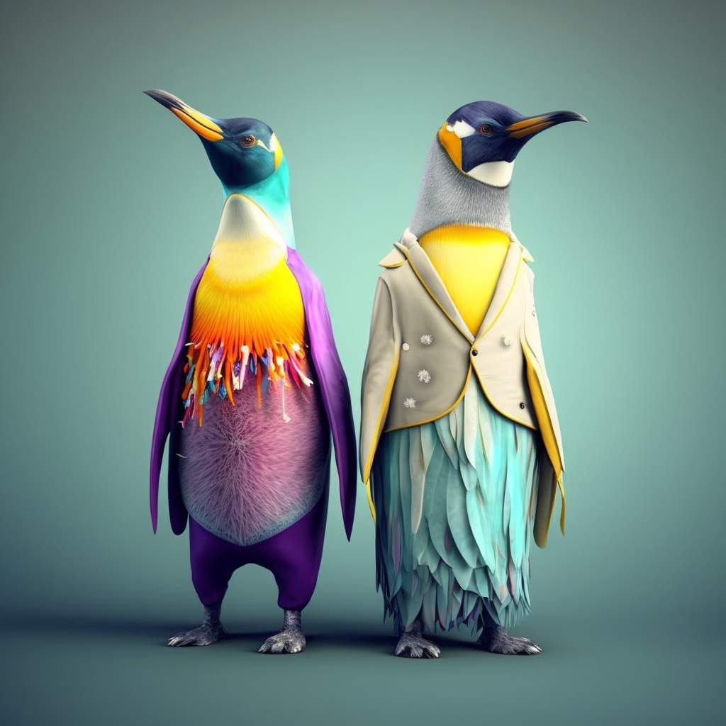 8. Mr. e Mrs. Emperor Penguin, colorati in abiti moderni @sergio62hitech