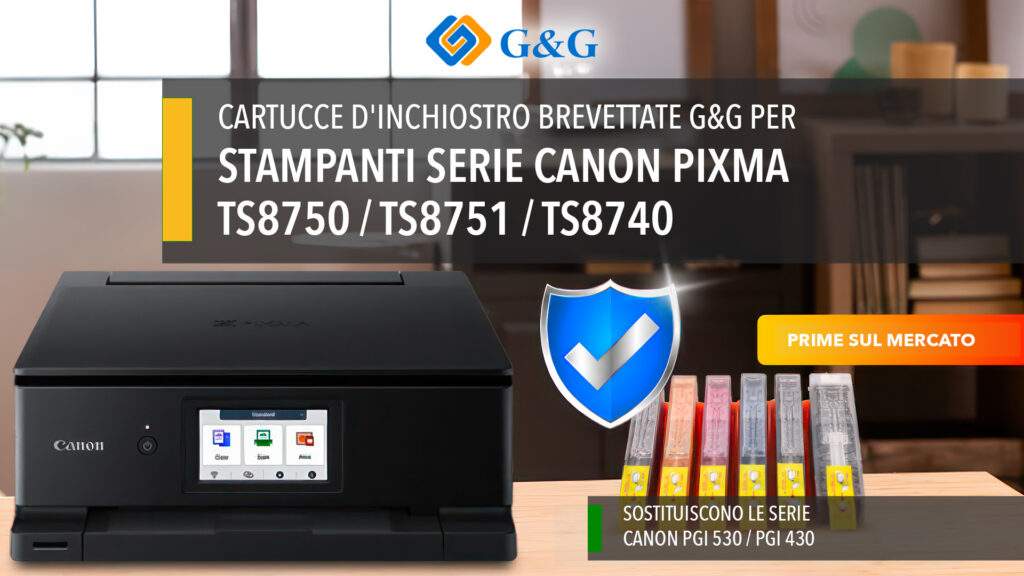 ✅ G&G 🐧🐧 presenta le cartucce inkjet 🖨️⚫️⚫️🔵🟣🟡⚪️ brevettate alternative per l'utilizzo con le stampanti Canon serie PIXMA TS8750 / TS8751 / TS8740