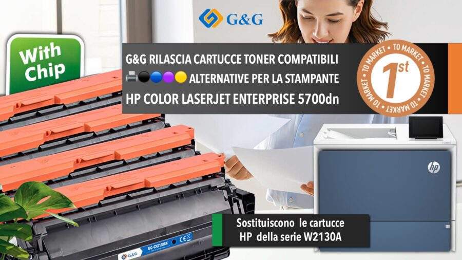 G&G rilascia nuove cartucce toner compatibili 🖨️⚫️🔵🟣🟡 per la stampante HP Color LaserJet Enterprise 5700dn